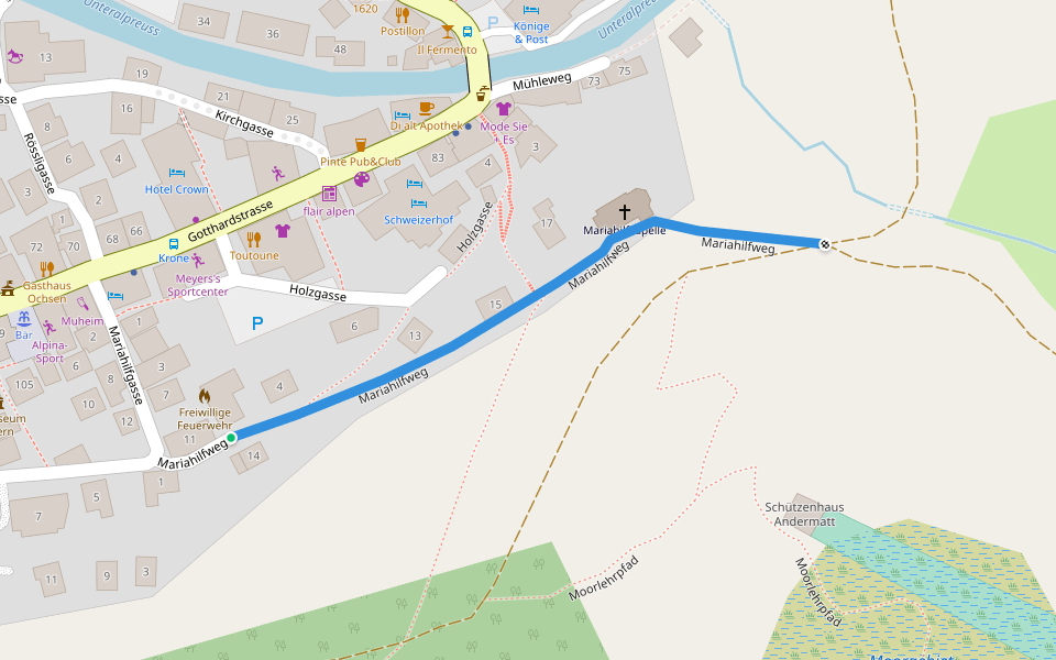 Mariahilfweg walking route map in Andermatt
