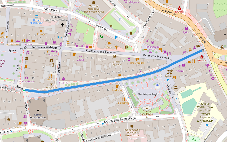 Franciszkańska walking route map in Przemyśl
