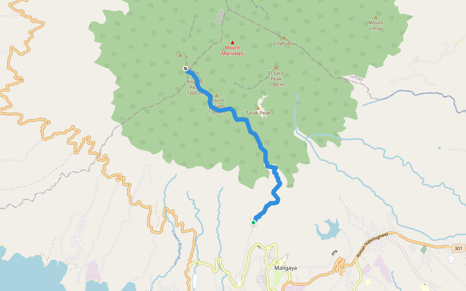 Mount Bataan Trail walking route map in Mariveles