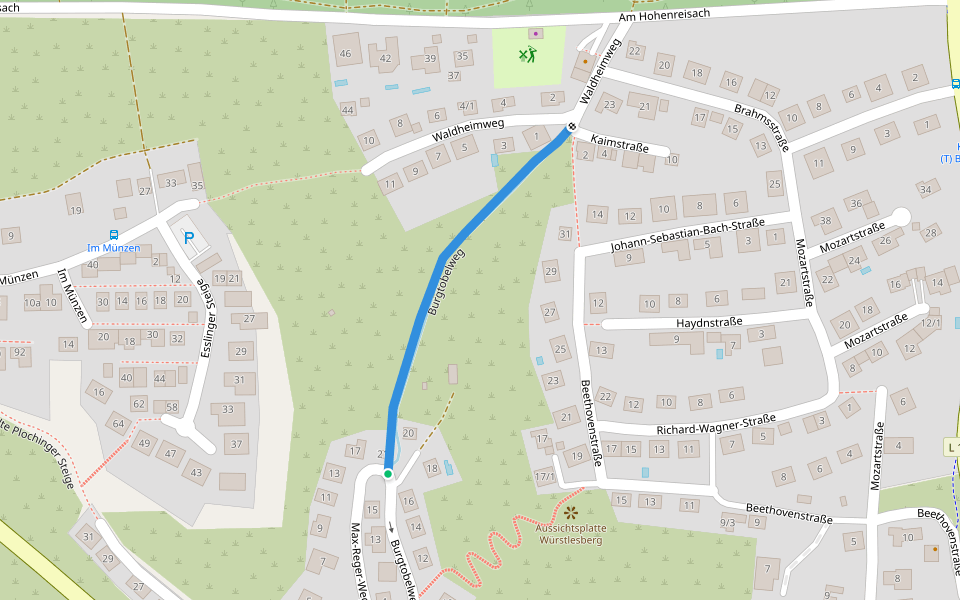Burgtobelweg walking route map in Kirchheim unter Teck