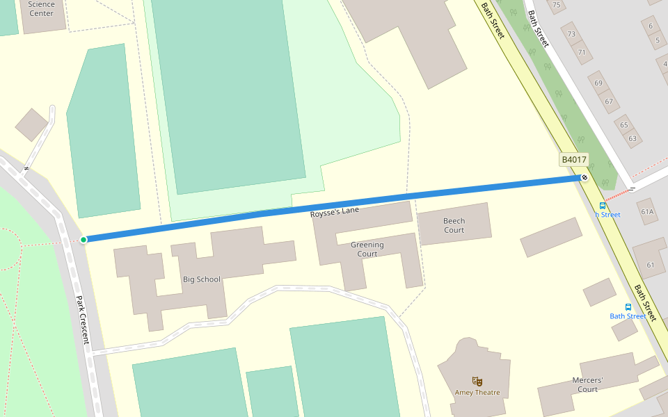 Roysse's Lane walking route map in Abingdon