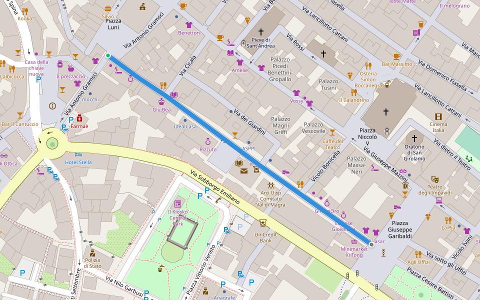 Via Ippolito Landinelli walking route map in Sarzana