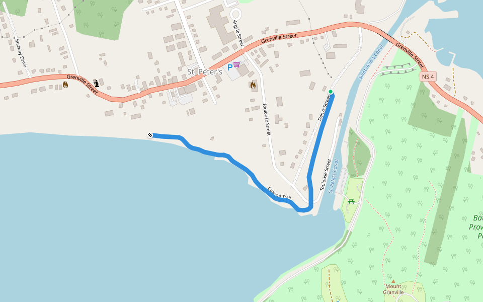 Coastal Trail walking route map in Saint Peter's