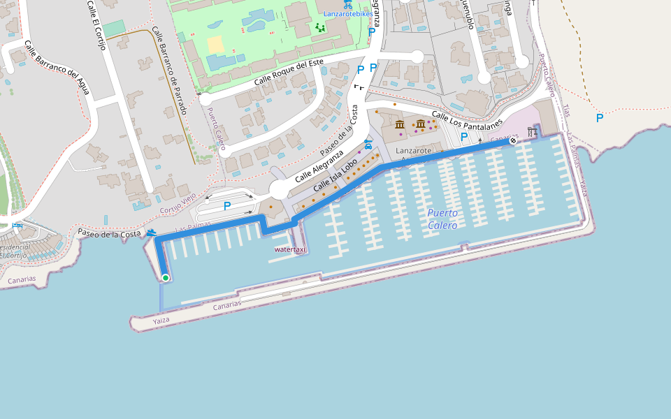 Paseo Maritimo Puerto Calero walking route map in Puerto Calero