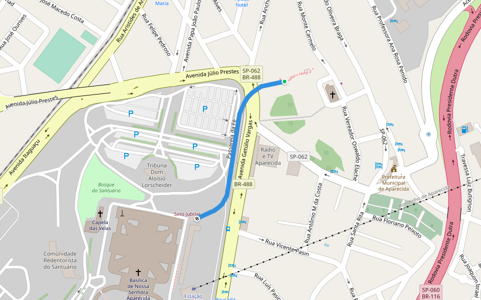 Passarela da Fé walking route map in Aparecida