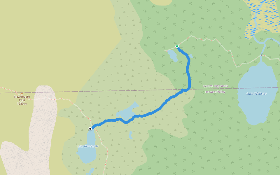 Lake Newdegate Track walking route map in Mount Field