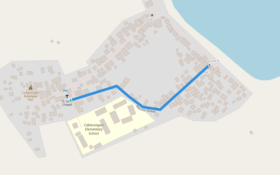 Aquino Street walking route map in Caramoan