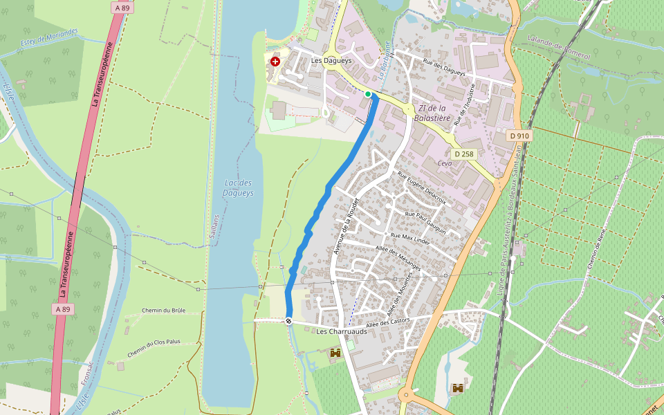 Chemin de la Bardanne walking route map in Libourne