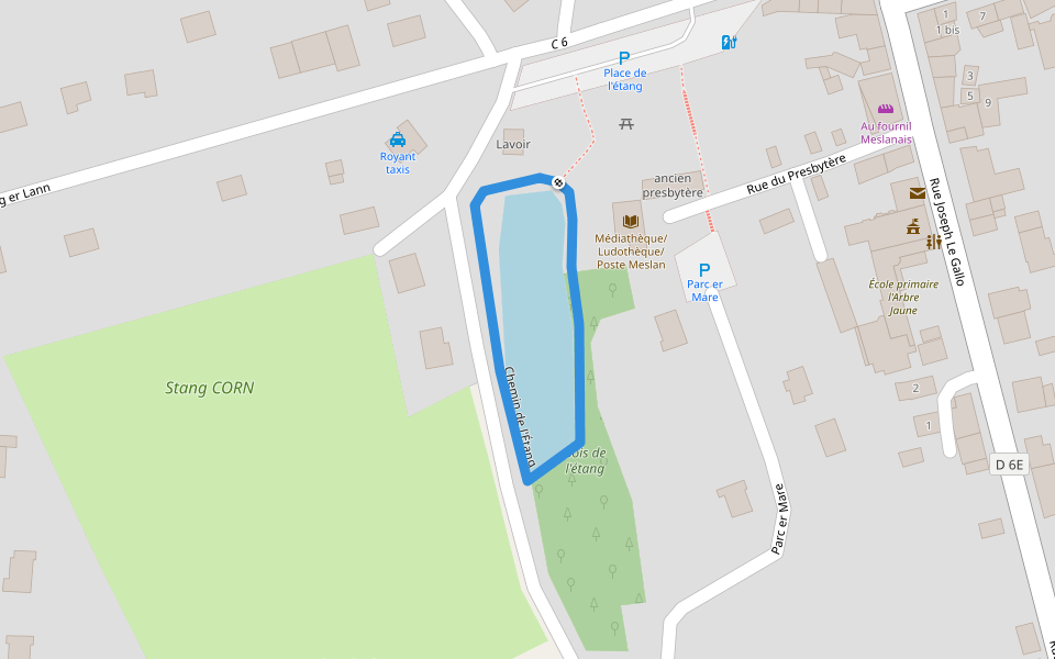 Chemin de l'Étang walking route map in Meslan