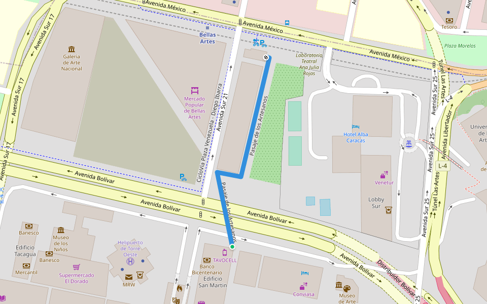 Pasaje de los Artesanos walking route map in Caracas