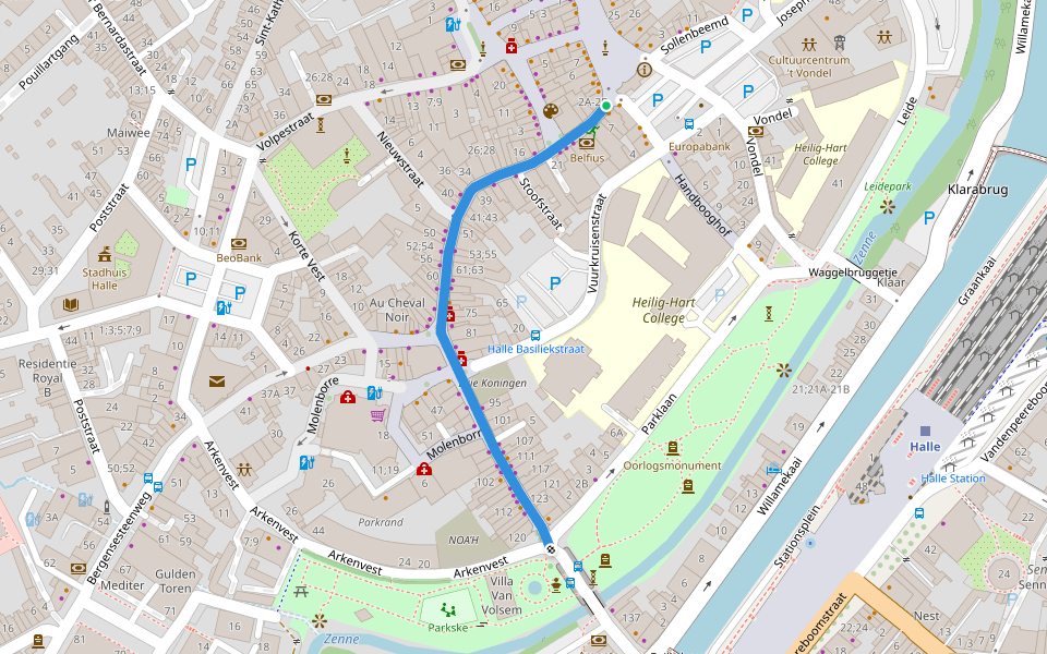 Basiliekstraat walking route map in Halle