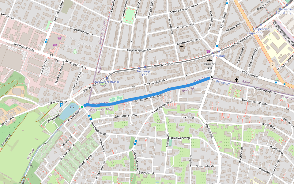 Dorenbach-Promenade walking route map in Binningen