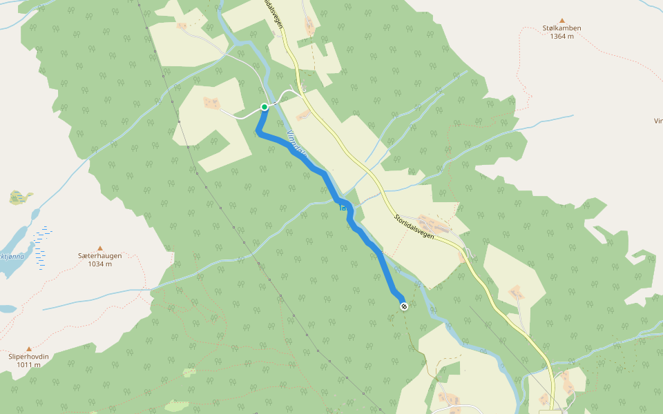 Storlidalsløypa walking route map in Lønset