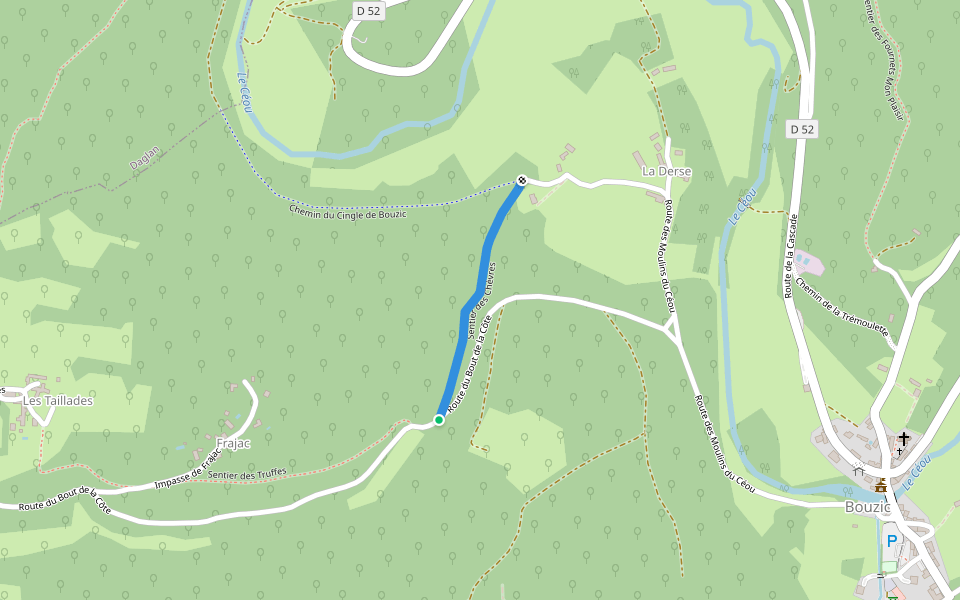 Sentier des Chèvres walking route map in Bouzic