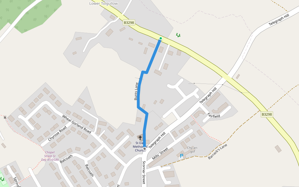 Bunts Lane walking route map in Saint Day