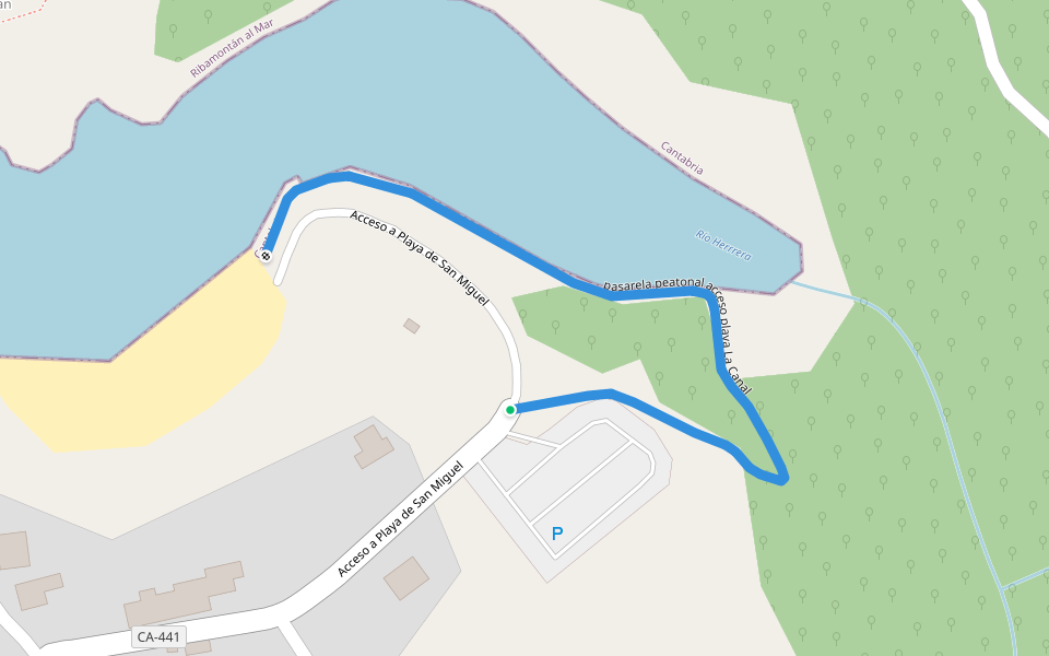 pasarela peatonal acceso playa La Canal walking route map in Galizano