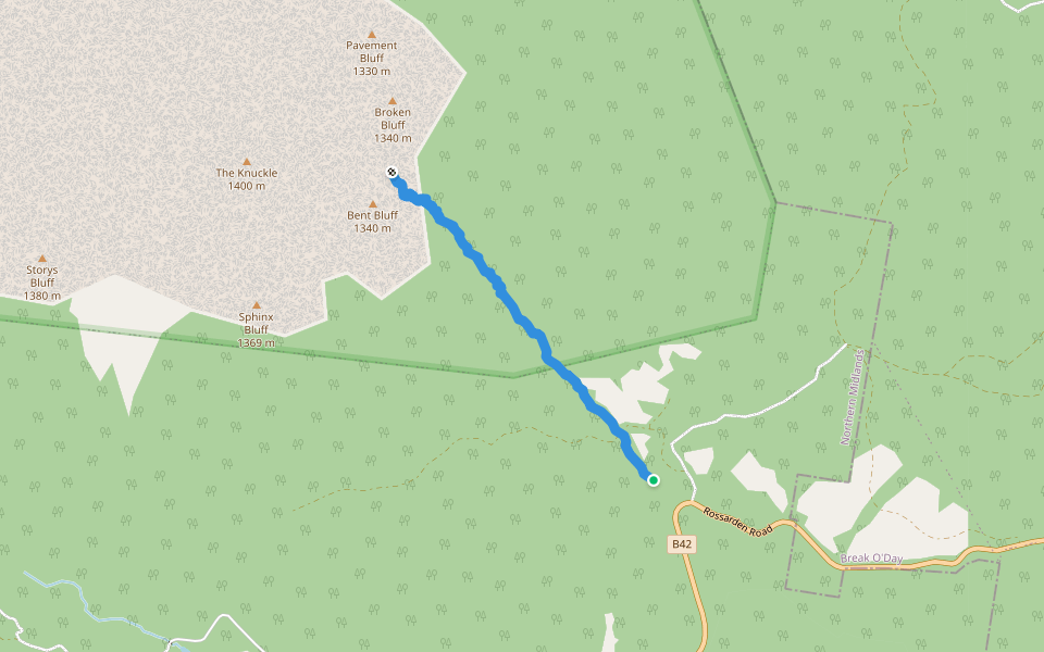 Bent Bluff Track walking route map in Rossarden