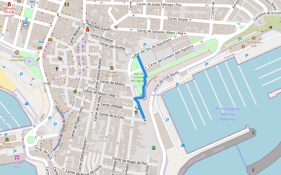 Passatge de l'Arcall walking route map in Palamós