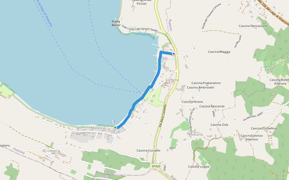 Via Prati al Lago walking route map in Masseria-comuna