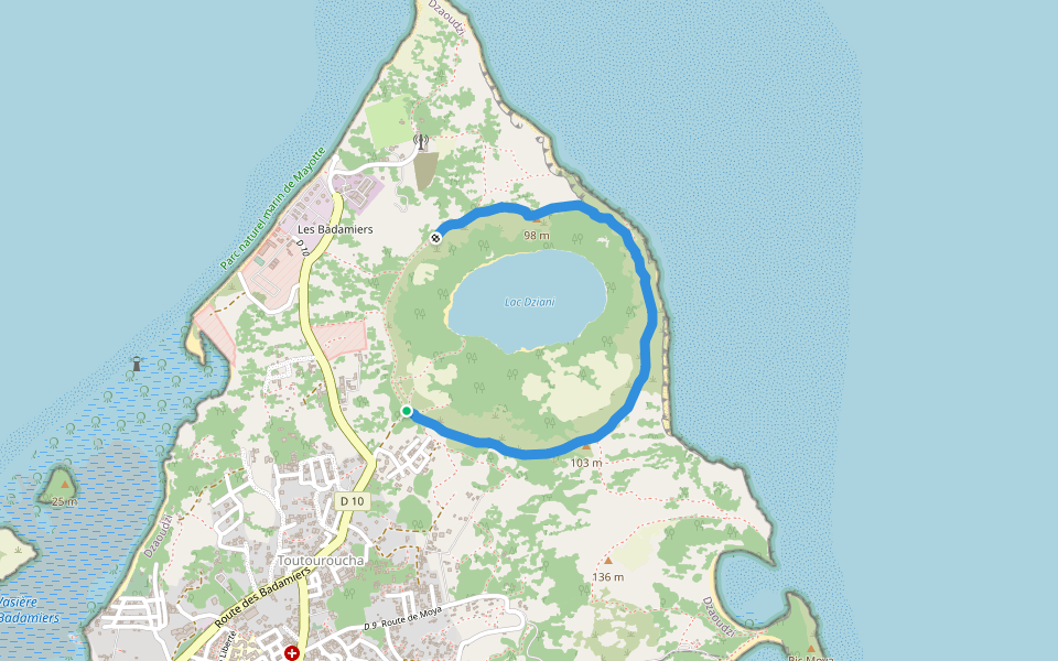 Sentier Cratère Dziani - GR tour de Mayotte walking route map in Dzaoudzi