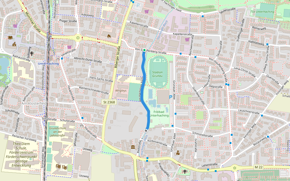 Am Hachinger Bach walking route map in Unterhaching