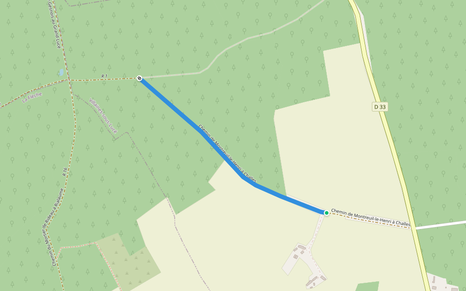 Chemin de Montreuil-le-Henri à Challes walking route map in Villaines-sous-Lucé