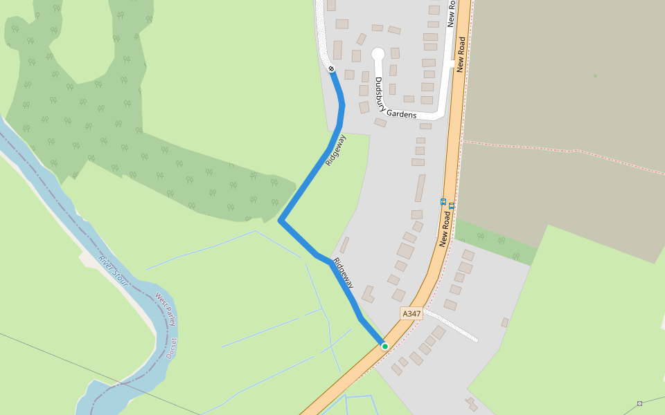 Ridgeway walking route map in West Parley