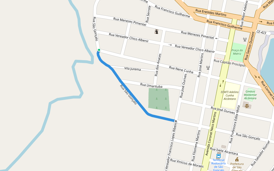 Rua São Gonçalo walking route map in São Gonçalo do Amarante