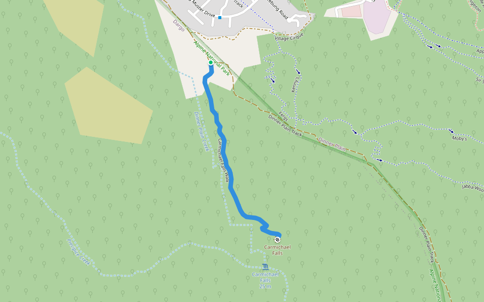Carmichael Falls Walk walking route map in Dinner Plain