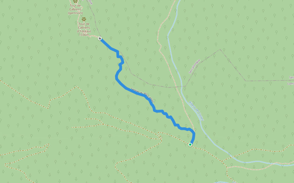 Sentier du Pla Casteil walking route map in Lamanère