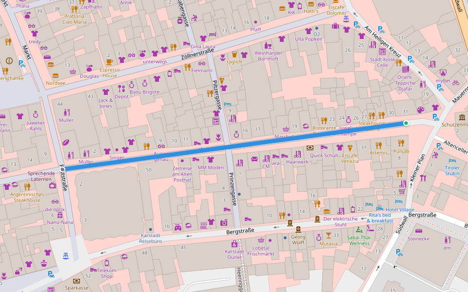 Mauernstraße walking route map in Celle