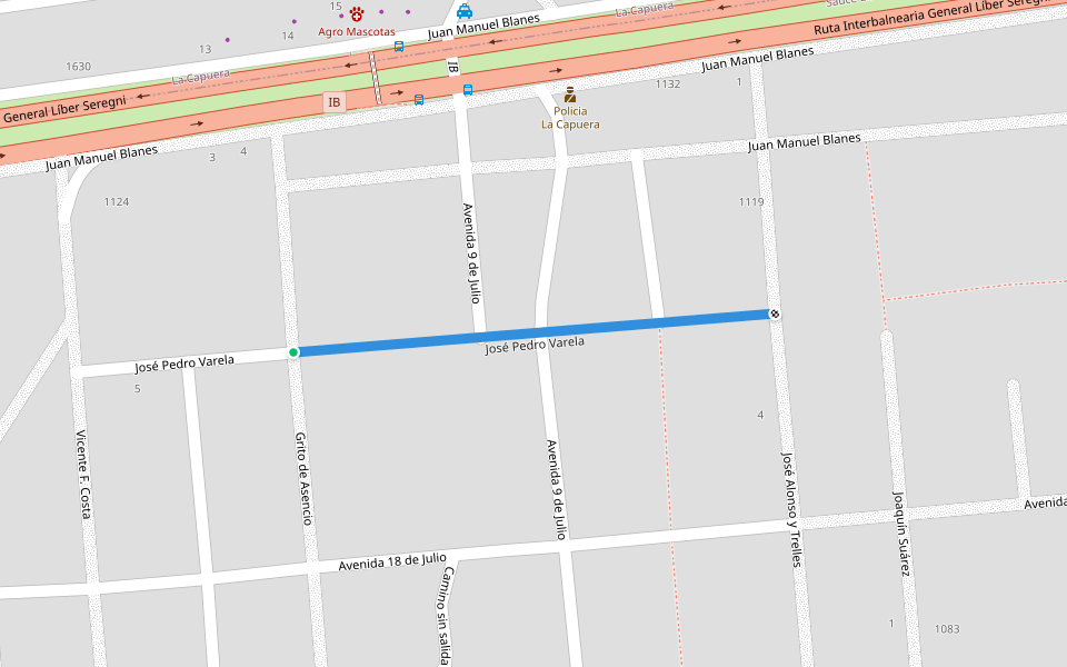 José Pedro Varela walking route map in Sauce de Portezuelo