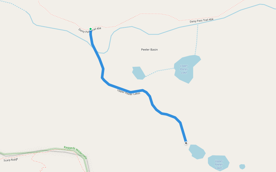 Upper Peeler Lakes walking route map in Crested Butte