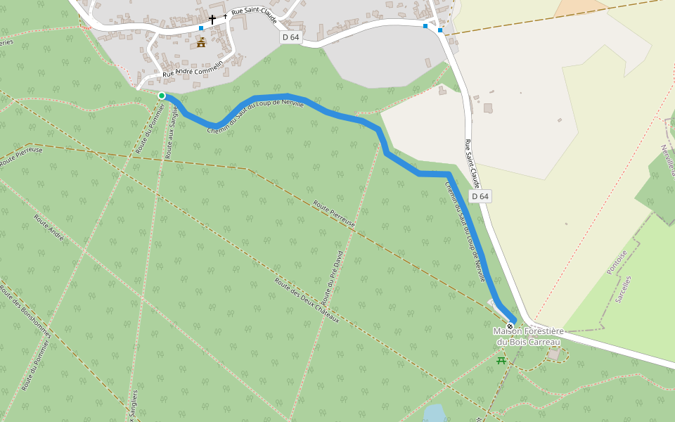 Chemin du Saut du Loup de Nerville walking route map in Nerville-la-Forêt