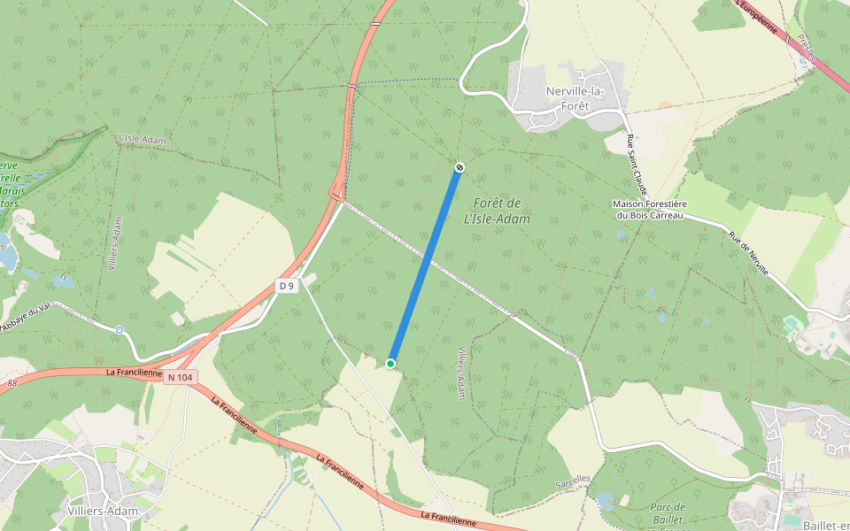 Route des Quatre Marronniers walking route map in Chauvry