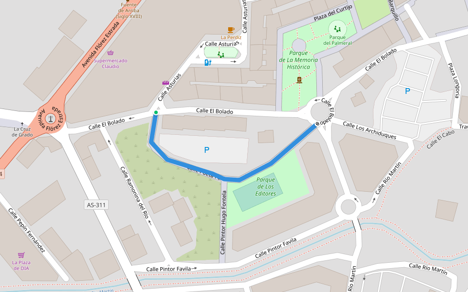 Calle Poeta Fernando Beltrán walking route map in Grado