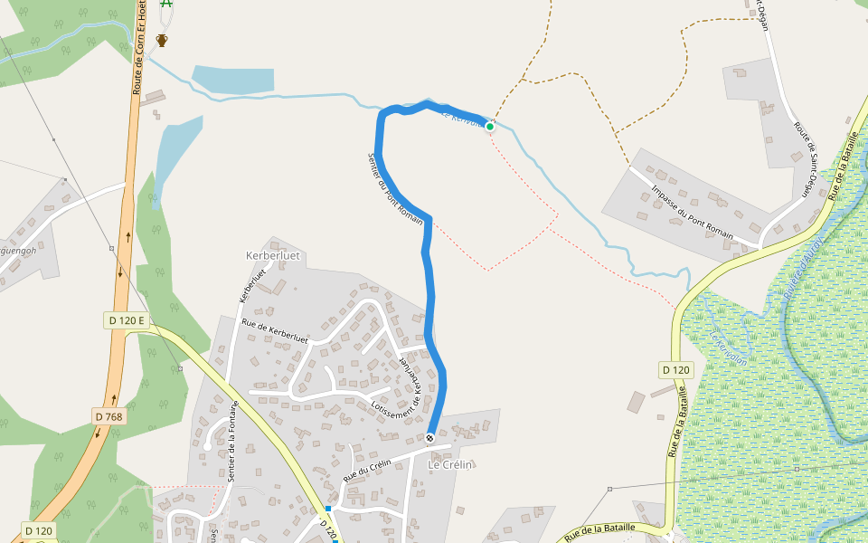 Sentier du Pont Romain walking route map in Brech