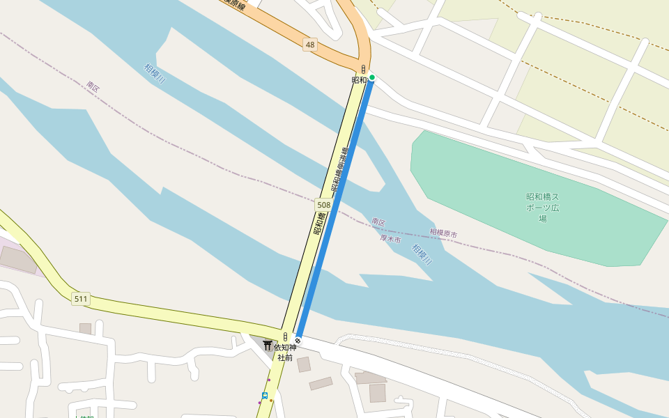 昭和橋側道橋 walking route map in Sagamihara