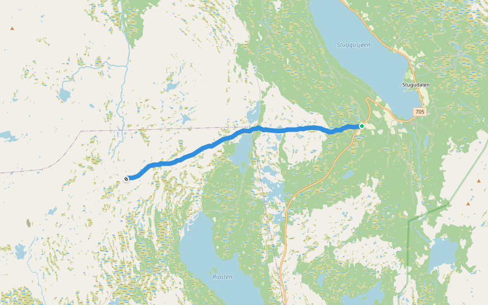 Kjølivegen walking route map in Stugudalen