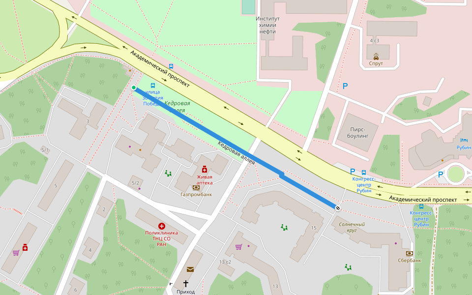 Кедровая аллея walking route map in Tomsk