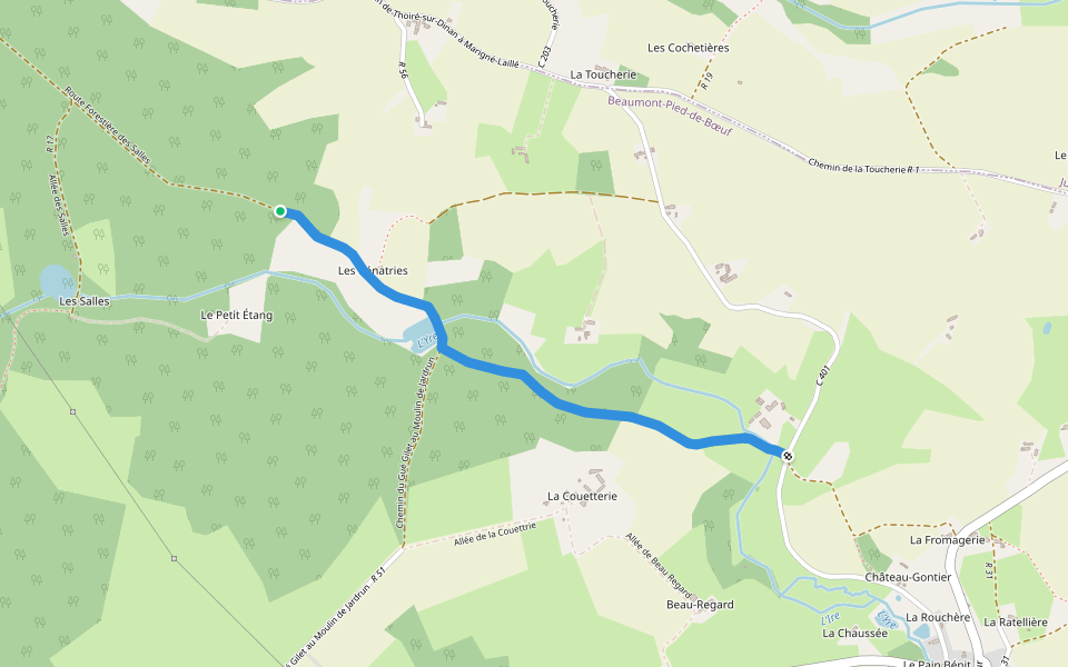 Chemin des Bénatries walking route map in Beaumont-Pied-de-Bœuf