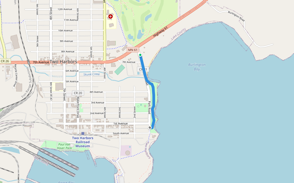 Two Harbors Lake Walk walking route map in Two Harbors