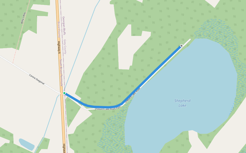 Shepard Lake Road Path walking route map in Wiarton