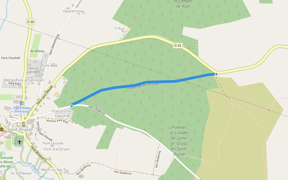Chemin de Lann ar Groaz walking route map in Saint-Rivoal