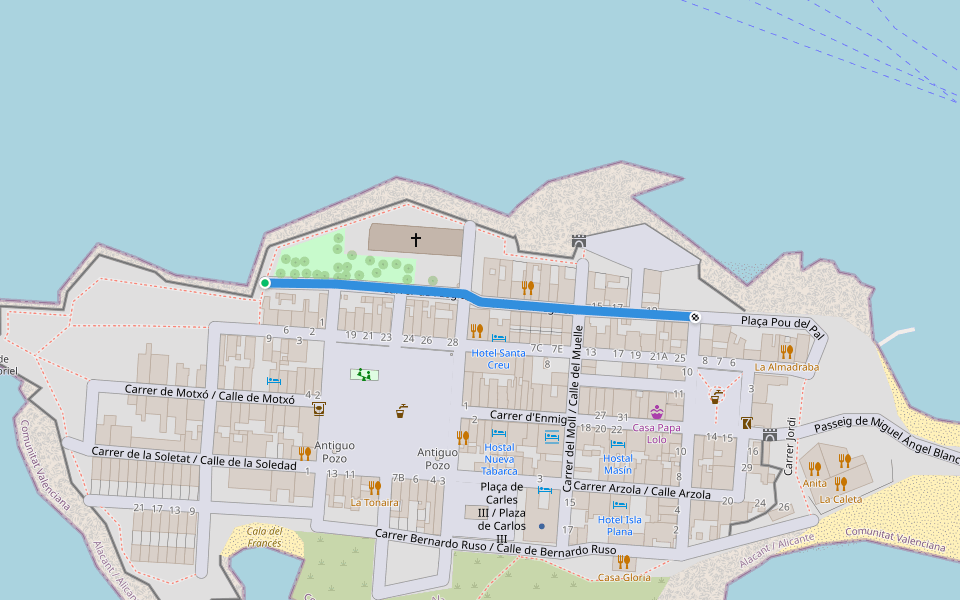 Carrer de l'Església / Calle de la Iglesia walking route map in Tabarca