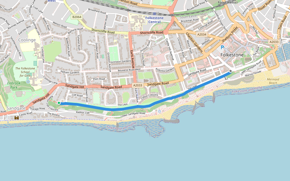 The Leas walking route map in Folkestone