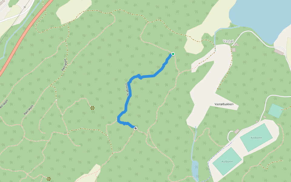 Orange sti walking route map in Sannidal