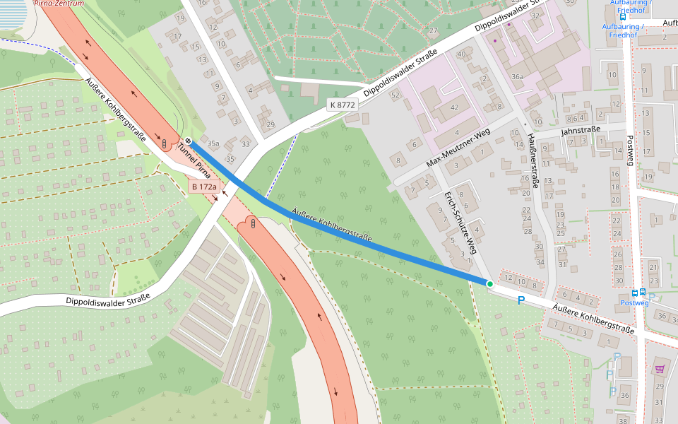 Äußere Kohlbergstraße walking route map in Pirna