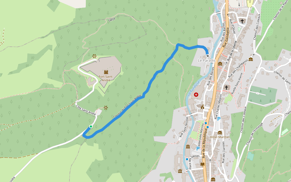Chemin du Fort Saint-André walking route map in Bracon