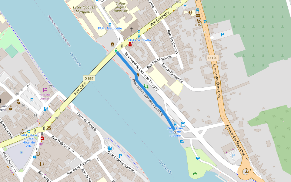 Promenade Winston Churchill walking route map in Pont-à-Mousson